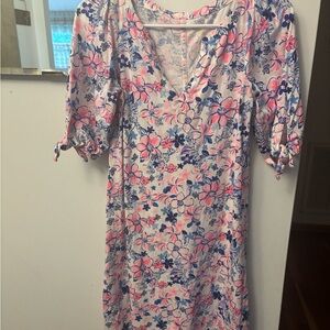 Lilly Pulitzer Pink and Blue Puff Sleeve Sundress
